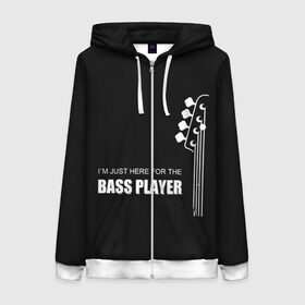 Женская толстовка 3D на молнии с принтом BASS PLAYER (GUITAR) в городе Новоалтайск, 100% полиэстер | длина до линии бедра, манжеты и пояс оформлены мягкой тканевой резинкой, двухслойный капюшон со шнурком для регулировки, спереди молния, по бокам два кармана | guitar | nick senpai | бас | бас гитара | гитара | марченко | никита марченко