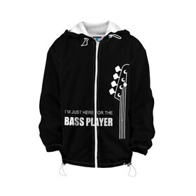 Детская куртка 3D с принтом BASS PLAYER (GUITAR) в городе Новоалтайск, 100% полиэстер | застежка — молния, подол и капюшон оформлены резинкой с фиксаторами, по бокам — два кармана без застежек, один потайной карман на груди, плотность верхнего слоя — 90 г/м2; плотность флисового подклада — 260 г/м2 | Тематика изображения на принте: guitar | nick senpai | бас | бас гитара | гитара | марченко | никита марченко