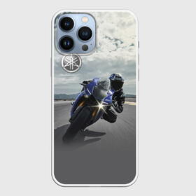 Чехол для iPhone 13 Pro Max с принтом Yamaha в городе Новоалтайск,  |  | Тематика изображения на принте: clouds | helmet | motorcycle | racer | road | route | sky | speed | yamaha | гонщик | дорога | мотоцикл | небо | облака | скорость | трасса | шлем