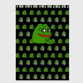 Скетчбук с принтом Frog Pepe в городе Новоалтайск, 100% бумага
 | 48 листов, плотность листов — 100 г/м2, плотность картонной обложки — 250 г/м2. Листы скреплены сверху удобной пружинной спиралью | Тематика изображения на принте: meme | жаба | звук | лягушка | майнкрафт | мем | пепа | пепе | скин