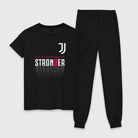 Женская пижама хлопок с принтом Juventus Stronger (2021) в городе Новоалтайск, 100% хлопок | брюки и футболка прямого кроя, без карманов, на брюках мягкая резинка на поясе и по низу штанин | 0x000000123 | juve | juventus | ronaldo | юве | ювентус