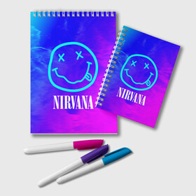 Блокнот с принтом NIRVANA НИРВАНА в городе Новоалтайск, 100% бумага | 48 листов, плотность листов — 60 г/м2, плотность картонной обложки — 250 г/м2. Листы скреплены удобной пружинной спиралью. Цвет линий — светло-серый
 | Тематика изображения на принте: band | cobain | face | kurt | logo | music | nirvana | rock | rocknroll | группа | кобейн | курт | лого | логотип | музыка | музыкальная | нирвана | рожица | рок | рокнролл | символ