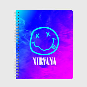 Тетрадь с принтом NIRVANA НИРВАНА в городе Новоалтайск, 100% бумага | 48 листов, плотность листов — 60 г/м2, плотность картонной обложки — 250 г/м2. Листы скреплены сбоку удобной пружинной спиралью. Уголки страниц и обложки скругленные. Цвет линий — светло-серый
 | band | cobain | face | kurt | logo | music | nirvana | rock | rocknroll | группа | кобейн | курт | лого | логотип | музыка | музыкальная | нирвана | рожица | рок | рокнролл | символ