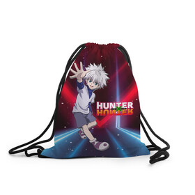 Рюкзак-мешок 3D с принтом Киллуа Hunter x Hunter в городе Новоалтайск, 100% полиэстер | плотность ткани — 200 г/м2, размер — 35 х 45 см; лямки — толстые шнурки, застежка на шнуровке, без карманов и подкладки | anime | hunter | hunter x hunter | killua | zoldyck | аниме | зодиак | охотник | охотники
