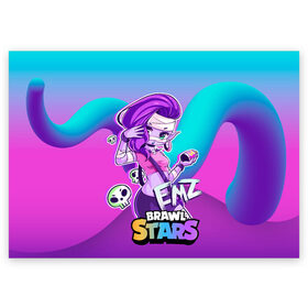 Поздравительная открытка с принтом Emz Brawl stars ЭМЗ в городе Новоалтайск, 100% бумага | плотность бумаги 280 г/м2, матовая, на обратной стороне линовка и место для марки
 | brawl | brawl stars | brawlstars | brawl_stars | emz | jessie | амз | бравл | бравлстарс | эма | эмз