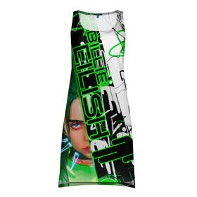 Платье-майка 3D с принтом Billie Eilish в городе Новоалтайск, 100% полиэстер | полуприлегающий силуэт, широкие бретели, круглый вырез горловины, удлиненный подол сзади. | автор | автор песен | инди поп | певица | поп | электропоп | эмо поп