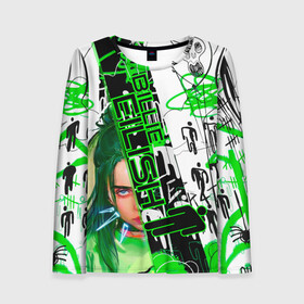 Женский лонгслив 3D с принтом Billie Eilish в городе Новоалтайск, 100% полиэстер | длинные рукава, круглый вырез горловины, полуприлегающий силуэт | автор | автор песен | инди поп | певица | поп | электропоп | эмо поп