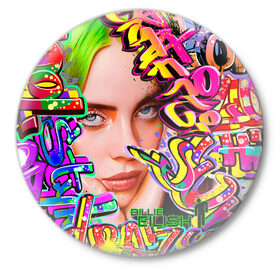 Значок с принтом Billie Eilish в городе Новоалтайск,  металл | круглая форма, металлическая застежка в виде булавки | автор | автор песен | инди поп | певица | поп | электропоп | эмо поп