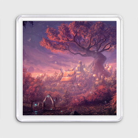 Магнит 55*55 с принтом Fantasy Forest в городе Новоалтайск, Пластик | Размер: 65*65 мм; Размер печати: 55*55 мм | Тематика изображения на принте: абстракция | аниме | вода | гора | горы | градиент | дерево | деревья | елки | закат | лес | лист | листочек | листья | луна | море | на каждый день | небо | ночь | облака | осень | пикачу | розовый | сакура