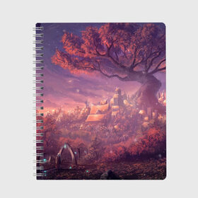 Тетрадь с принтом Fantasy Forest в городе Новоалтайск, 100% бумага | 48 листов, плотность листов — 60 г/м2, плотность картонной обложки — 250 г/м2. Листы скреплены сбоку удобной пружинной спиралью. Уголки страниц и обложки скругленные. Цвет линий — светло-серый
 | абстракция | аниме | вода | гора | горы | градиент | дерево | деревья | елки | закат | лес | лист | листочек | листья | луна | море | на каждый день | небо | ночь | облака | осень | пикачу | розовый | сакура