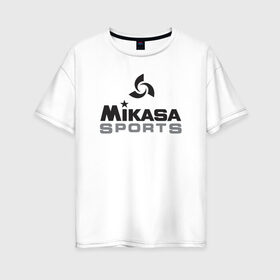 Женская футболка хлопок Oversize с принтом MIKASA SPORTS в городе Новоалтайск, 100% хлопок | свободный крой, круглый ворот, спущенный рукав, длина до линии бедер
 | beach | mikasa | voleybal | volleyball | волебол | волейбол | волейболист | волейболистка | воллейбол | микаса | пляжный