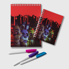 Блокнот с принтом Five Nights At Freddys в городе Новоалтайск, 100% бумага | 48 листов, плотность листов — 60 г/м2, плотность картонной обложки — 250 г/м2. Листы скреплены удобной пружинной спиралью. Цвет линий — светло-серый
 | 5 ночей | 5 ночей с фредди | 5 ночей с фреди | five nights at freddys | fnaf | foxy | аниматроники | игра | компьютерная игра | пять ночей с фредди | фокси | фредди | фреди | чика