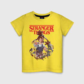 Детская футболка хлопок с принтом Stranger Things в городе Новоалтайск, 100% хлопок | круглый вырез горловины, полуприлегающий силуэт, длина до линии бедер | 11 | demogorgon | dustin | eleven | jim hopper | lucas | mike | nancy | netflix | steve | will | билли | дастин | демогоргон | джойс | джонатан | дина | загадочные события | лукас | майк | макс | нетфликс | нэнси | оди | одиннадцать