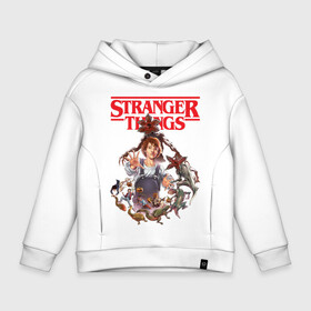 Детское худи Oversize хлопок с принтом Stranger Things в городе Новоалтайск, френч-терри — 70% хлопок, 30% полиэстер. Мягкий теплый начес внутри —100% хлопок | боковые карманы, эластичные манжеты и нижняя кромка, капюшон на магнитной кнопке | Тематика изображения на принте: 11 | demogorgon | dustin | eleven | jim hopper | lucas | mike | nancy | netflix | steve | will | билли | дастин | демогоргон | джойс | джонатан | дина | загадочные события | лукас | майк | макс | нетфликс | нэнси | оди | одиннадцать