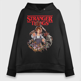 Женское худи Oversize хлопок с принтом Stranger Things в городе Новоалтайск, френч-терри — 70% хлопок, 30% полиэстер. Мягкий теплый начес внутри —100% хлопок | боковые карманы, эластичные манжеты и нижняя кромка, капюшон на магнитной кнопке | 11 | demogorgon | dustin | eleven | jim hopper | lucas | mike | nancy | netflix | steve | will | билли | дастин | демогоргон | джойс | джонатан | дина | загадочные события | лукас | майк | макс | нетфликс | нэнси | оди | одиннадцать