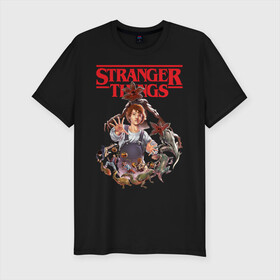 Мужская футболка хлопок Slim с принтом Stranger Things в городе Новоалтайск, 92% хлопок, 8% лайкра | приталенный силуэт, круглый вырез ворота, длина до линии бедра, короткий рукав | 11 | demogorgon | dustin | eleven | jim hopper | lucas | mike | nancy | netflix | steve | will | билли | дастин | демогоргон | джойс | джонатан | дина | загадочные события | лукас | майк | макс | нетфликс | нэнси | оди | одиннадцать