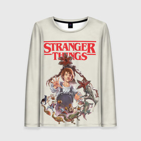 Женский лонгслив 3D с принтом Stranger Things в городе Новоалтайск, 100% полиэстер | длинные рукава, круглый вырез горловины, полуприлегающий силуэт | 11 | demogorgon | dustin | eleven | jim hopper | lucas | mike | nancy | netflix | steve | will | билли | дастин | демогоргон | джойс | джонатан | дина | загадочные события | лукас | майк | макс | нетфликс | нэнси | оди | одиннадцать