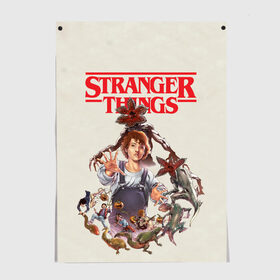 Постер с принтом Stranger Things в городе Новоалтайск, 100% бумага
 | бумага, плотность 150 мг. Матовая, но за счет высокого коэффициента гладкости имеет небольшой блеск и дает на свету блики, но в отличии от глянцевой бумаги не покрыта лаком | 11 | demogorgon | dustin | eleven | jim hopper | lucas | mike | nancy | netflix | steve | will | билли | дастин | демогоргон | джойс | джонатан | дина | загадочные события | лукас | майк | макс | нетфликс | нэнси | оди | одиннадцать