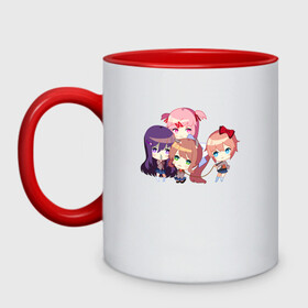 Кружка двухцветная с принтом Doki Doki Literature club!  в городе Новоалтайск, керамика | объем — 330 мл, диаметр — 80 мм. Цветная ручка и кайма сверху, в некоторых цветах — вся внутренняя часть | anime | anime game | doki doki | doki doki literature club | literature club | monika | natsuki | sayori | yuri | аниме | аниме игра | доки доки | доки доки литературный клуб | литературный клуб | моника | нацуки | саери | юри