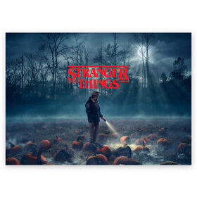Поздравительная открытка с принтом Stranger Things в городе Новоалтайск, 100% бумага | плотность бумаги 280 г/м2, матовая, на обратной стороне линовка и место для марки
 | 11 | demogorgon | dustin | eleven | jim hopper | lucas | mike | nancy | netflix | steve | will | билли | дастин | демогоргон | джойс | джонатан | дина | загадочные события | лукас | майк | макс | нетфликс | нэнси | оди | одиннадцать