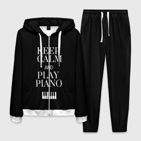Мужской костюм 3D с принтом Keep calm and play piano в городе Новоалтайск, 100% полиэстер | Манжеты и пояс оформлены тканевой резинкой, двухслойный капюшон со шнурком для регулировки, карманы спереди | keep calm and play piano | piano | клавиши | музыка | музыкант | пианисты | фортепиано