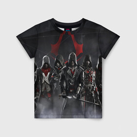 Детская футболка 3D с принтом Assassin’s Creed Syndicate в городе Новоалтайск, 100% гипоаллергенный полиэфир | прямой крой, круглый вырез горловины, длина до линии бедер, чуть спущенное плечо, ткань немного тянется | Тематика изображения на принте: black flag | brotherhood | chronicles | creed | game | origins | revelations | rogue | syndicate | unity | valhalla | альтаир | ассасин | игры | кинжал | пираты