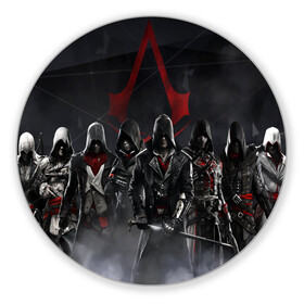 Коврик для мышки круглый с принтом Assassin’s Creed Syndicate в городе Новоалтайск, резина и полиэстер | круглая форма, изображение наносится на всю лицевую часть | Тематика изображения на принте: black flag | brotherhood | chronicles | creed | game | origins | revelations | rogue | syndicate | unity | valhalla | альтаир | ассасин | игры | кинжал | пираты