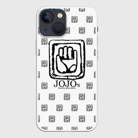 Чехол для iPhone 13 mini с принтом Лого джоджо белый в городе Новоалтайск,  |  | anime | jojo | jojo’s bizarre adventure | аниме | анимэ | биззаре адвенчер | джо | джо джо | джоджо | джонатан джостар | дзёсукэ хигасиката | дзётаро кудзё | жожо | игги | кира | лого | манга | невероятные приключения