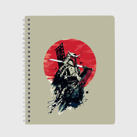 Тетрадь с принтом Samurai man в городе Новоалтайск, 100% бумага | 48 листов, плотность листов — 60 г/м2, плотность картонной обложки — 250 г/м2. Листы скреплены сбоку удобной пружинной спиралью. Уголки страниц и обложки скругленные. Цвет линий — светло-серый
 | бамбук | катана | сакура | самурай | япония