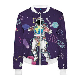 Женский бомбер 3D с принтом Elon Musk в городе Новоалтайск, 100% полиэстер | застегивается на молнию, по бокам два кармана без застежек, мягкие манжеты, по низу бомбера и на воротнике — эластичная резинка | astronaut | celebrity | cosmonaut | cosmos | genius | gloves | planet | space | spacesuit | гений | знаменитость | космонавт | космос | перчатки | планета | скафандр