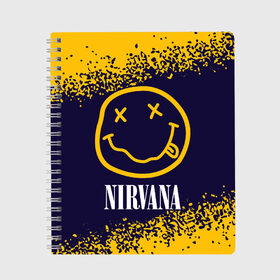Тетрадь с принтом NIRVANA НИРВАНА в городе Новоалтайск, 100% бумага | 48 листов, плотность листов — 60 г/м2, плотность картонной обложки — 250 г/м2. Листы скреплены сбоку удобной пружинной спиралью. Уголки страниц и обложки скругленные. Цвет линий — светло-серый
 | band | cobain | face | kurt | logo | music | nirvana | rock | rocknroll | группа | кобейн | курт | лого | логотип | музыка | музыкальная | нирвана | рожица | рок | рокнролл | символ