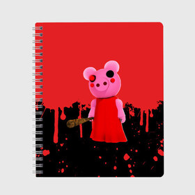 Тетрадь с принтом ROBLOX PIGGY - СВИНКА ПИГГИ в городе Новоалтайск, 100% бумага | 48 листов, плотность листов — 60 г/м2, плотность картонной обложки — 250 г/м2. Листы скреплены сбоку удобной пружинной спиралью. Уголки страниц и обложки скругленные. Цвет линий — светло-серый
 | pig | piggy | roblox | игра | компьютерная игра | логотип | онлайн | онлайн игра | пигги | поросенок | роблакс | роблокс | свинка | свинья