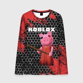 Мужской лонгслив 3D с принтом ROBLOX PIGGY - СВИНКА ПИГГИ в городе Новоалтайск, 100% полиэстер | длинные рукава, круглый вырез горловины, полуприлегающий силуэт | pig | piggy | roblox | игра | компьютерная игра | логотип | онлайн | онлайн игра | пигги | поросенок | роблакс | роблокс | свинка | свинья