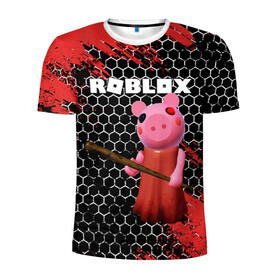 Мужская футболка 3D спортивная с принтом ROBLOX PIGGY - СВИНКА ПИГГИ в городе Новоалтайск, 100% полиэстер с улучшенными характеристиками | приталенный силуэт, круглая горловина, широкие плечи, сужается к линии бедра | pig | piggy | roblox | игра | компьютерная игра | логотип | онлайн | онлайн игра | пигги | поросенок | роблакс | роблокс | свинка | свинья