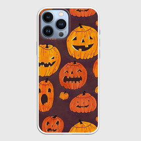 Чехол для iPhone 13 Pro Max с принтом Весёлые тыквы в городе Новоалтайск,  |  | арт | вырезанные лица | лица | лицо | морды | оранжевый | рисунок | тыквы | фиолетовый