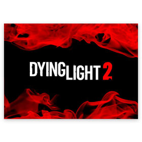 Поздравительная открытка с принтом DYING LIGHT 2 / ДАИНГ ЛАЙТ в городе Новоалтайск, 100% бумага | плотность бумаги 280 г/м2, матовая, на обратной стороне линовка и место для марки
 | dying | dying light 2 | dyinglight 2 | dyinglight2 | game | games | horror | light | survival | zombie | выживание | даинг | даинг лайт 2 | даинглайт 2 | даинглайт2 | зомби | игра | игры | лайт | лого | логотип | логотипы | свет | символ | символы