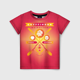 Детская футболка 3D с принтом Gryffindor Quidditch в городе Новоалтайск, 100% гипоаллергенный полиэфир | прямой крой, круглый вырез горловины, длина до линии бедер, чуть спущенное плечо, ткань немного тянется | Тематика изображения на принте: gryffindor | harry potter | quidditch | vdzabma | гарри поттер | гриффиндор | квиддич