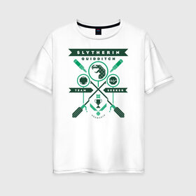 Женская футболка хлопок Oversize с принтом Slytherin Quidditch в городе Новоалтайск, 100% хлопок | свободный крой, круглый ворот, спущенный рукав, длина до линии бедер
 | harry potter | quidditch | slytherin | vdzabma | гарри поттер | квиддич | слизерин