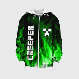 Детская куртка 3D с принтом MINECRAFT CREEPER в городе Новоалтайск, 100% полиэстер | застежка — молния, подол и капюшон оформлены резинкой с фиксаторами, по бокам — два кармана без застежек, один потайной карман на груди, плотность верхнего слоя — 90 г/м2; плотность флисового подклада — 260 г/м2 | Тематика изображения на принте: creeper | game | minecraft | блоки | игра | квадраты | компьютерная | крипер | криппер | майнкрафт | огонь