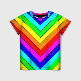 Детская футболка 3D с принтом Rainbow Stripes в городе Новоалтайск, 100% гипоаллергенный полиэфир | прямой крой, круглый вырез горловины, длина до линии бедер, чуть спущенное плечо, ткань немного тянется | geometry | gradient | neon | геометрические | градиент | детям | кислота | кислотный | конус | красочный | линии | неоновые | пирамида | полоска | полосы | радуга | радужный | разноцветные | сочный | треугольники