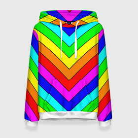 Женская толстовка 3D с принтом Rainbow Stripes в городе Новоалтайск, 100% полиэстер  | двухслойный капюшон со шнурком для регулировки, мягкие манжеты на рукавах и по низу толстовки, спереди карман-кенгуру с мягким внутренним слоем. | geometry | gradient | neon | геометрические | градиент | детям | кислота | кислотный | конус | красочный | линии | неоновые | пирамида | полоска | полосы | радуга | радужный | разноцветные | сочный | треугольники
