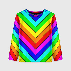 Детский лонгслив 3D с принтом Rainbow Stripes в городе Новоалтайск, 100% полиэстер | длинные рукава, круглый вырез горловины, полуприлегающий силуэт
 | geometry | gradient | neon | геометрические | градиент | детям | кислота | кислотный | конус | красочный | линии | неоновые | пирамида | полоска | полосы | радуга | радужный | разноцветные | сочный | треугольники