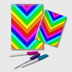 Блокнот с принтом Rainbow Stripes в городе Новоалтайск, 100% бумага | 48 листов, плотность листов — 60 г/м2, плотность картонной обложки — 250 г/м2. Листы скреплены удобной пружинной спиралью. Цвет линий — светло-серый
 | Тематика изображения на принте: geometry | gradient | neon | геометрические | градиент | детям | кислота | кислотный | конус | красочный | линии | неоновые | пирамида | полоска | полосы | радуга | радужный | разноцветные | сочный | треугольники