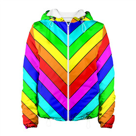 Женская куртка 3D с принтом Rainbow Stripes в городе Новоалтайск, ткань верха — 100% полиэстер, подклад — флис | прямой крой, подол и капюшон оформлены резинкой с фиксаторами, два кармана без застежек по бокам, один большой потайной карман на груди. Карман на груди застегивается на липучку | geometry | gradient | neon | геометрические | градиент | детям | кислота | кислотный | конус | красочный | линии | неоновые | пирамида | полоска | полосы | радуга | радужный | разноцветные | сочный | треугольники