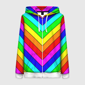 Женская толстовка 3D на молнии с принтом Rainbow Stripes в городе Новоалтайск, 100% полиэстер | длина до линии бедра, манжеты и пояс оформлены мягкой тканевой резинкой, двухслойный капюшон со шнурком для регулировки, спереди молния, по бокам два кармана | geometry | gradient | neon | геометрические | градиент | детям | кислота | кислотный | конус | красочный | линии | неоновые | пирамида | полоска | полосы | радуга | радужный | разноцветные | сочный | треугольники