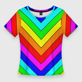 Женская футболка 3D Slim с принтом Rainbow Stripes в городе Новоалтайск,  |  | geometry | gradient | neon | геометрические | градиент | детям | кислота | кислотный | конус | красочный | линии | неоновые | пирамида | полоска | полосы | радуга | радужный | разноцветные | сочный | треугольники