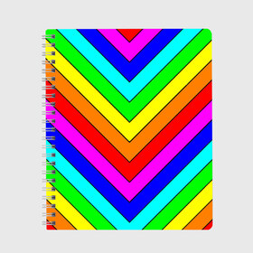 Тетрадь с принтом Rainbow Stripes в городе Новоалтайск, 100% бумага | 48 листов, плотность листов — 60 г/м2, плотность картонной обложки — 250 г/м2. Листы скреплены сбоку удобной пружинной спиралью. Уголки страниц и обложки скругленные. Цвет линий — светло-серый
 | geometry | gradient | neon | геометрические | градиент | детям | кислота | кислотный | конус | красочный | линии | неоновые | пирамида | полоска | полосы | радуга | радужный | разноцветные | сочный | треугольники