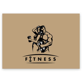 Поздравительная открытка с принтом FITNESS в городе Новоалтайск, 100% бумага | плотность бумаги 280 г/м2, матовая, на обратной стороне линовка и место для марки
 | гантели | спорт | штанга