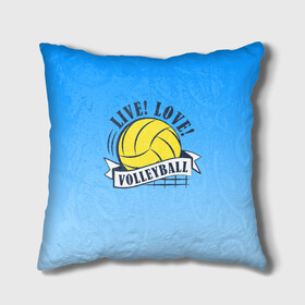 Подушка 3D с принтом LIVE! LOVE! VOLLEYBALL! в городе Новоалтайск, наволочка – 100% полиэстер, наполнитель – холлофайбер (легкий наполнитель, не вызывает аллергию). | состоит из подушки и наволочки. Наволочка на молнии, легко снимается для стирки | beach | live | love | voleybal | volleyball | волебол | волейбол | волейболист | волейболистка | воллейбол | пляжный | я люблю