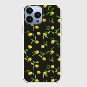 Чехол для iPhone 13 Pro Max с принтом Лимончики на черном в городе Новоалтайск,  |  | Тематика изображения на принте: citrus | fruit | lemon | lemon flowers | lemons | print | лимон | лимончики | лимоны | принт | фрукты | цветы лимона | цитрусовые